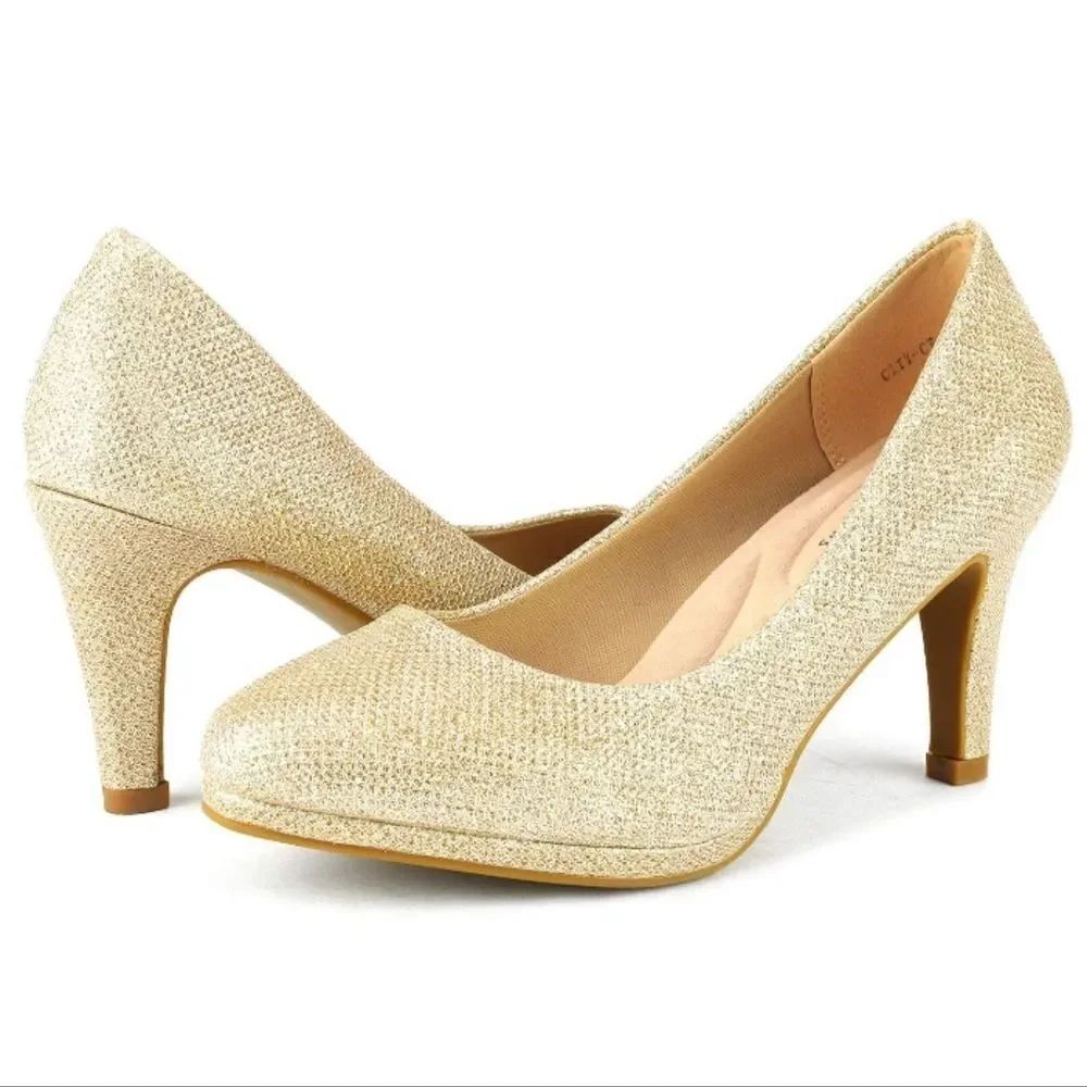 FIONI HIGH HEEL SHIMMER GOLD GLITTER EMBROIDERY SHOE